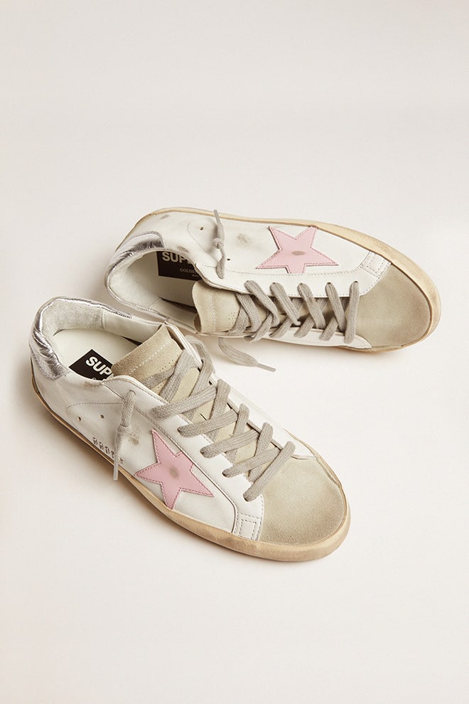 Super-Star pour femme en cuir avec étoile rose et contrefort argenté