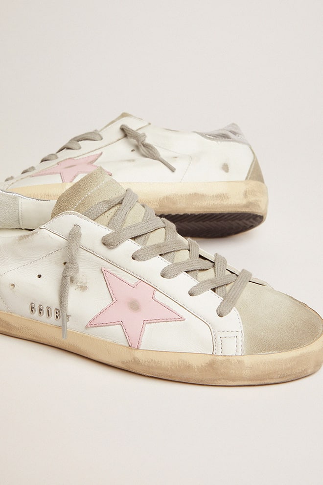 Super-Star pour femme en cuir avec étoile rose et contrefort argenté