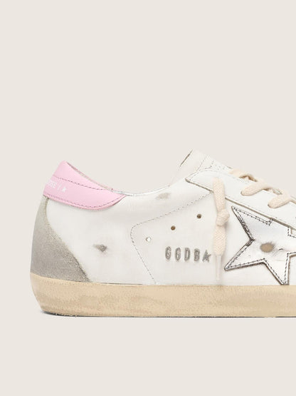 Super-Star pour femme avec étoile en cuir argenté et contrefort rose