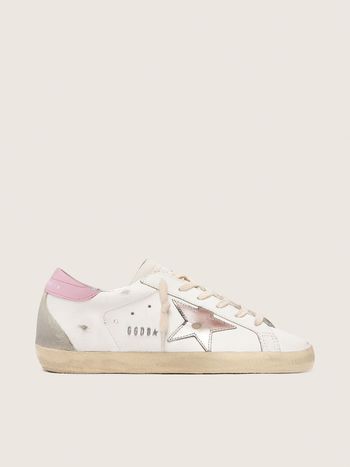Super-Star pour femme avec étoile en cuir argenté et contrefort rose
