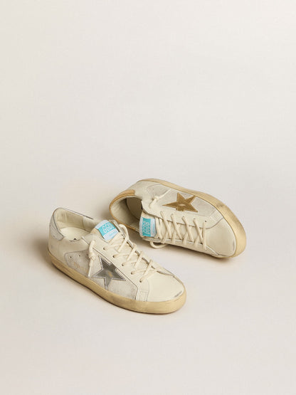 Super-Star en cuir blanc et daim avec étoile en cuir argenté et doré