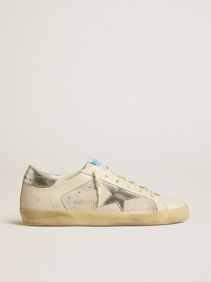 Super-Star en cuir blanc et daim avec étoile en cuir argenté et doré