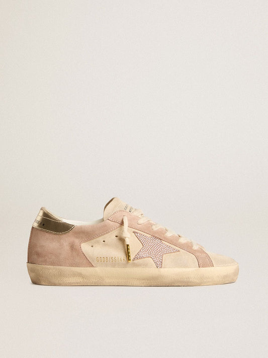 Super-Star pour femme en daim rose pâle avec étoile en daim et contrefort platine
