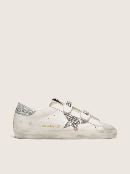 Old School pour femme avec étoile à paillettes argentées et languette en daim gris glacier