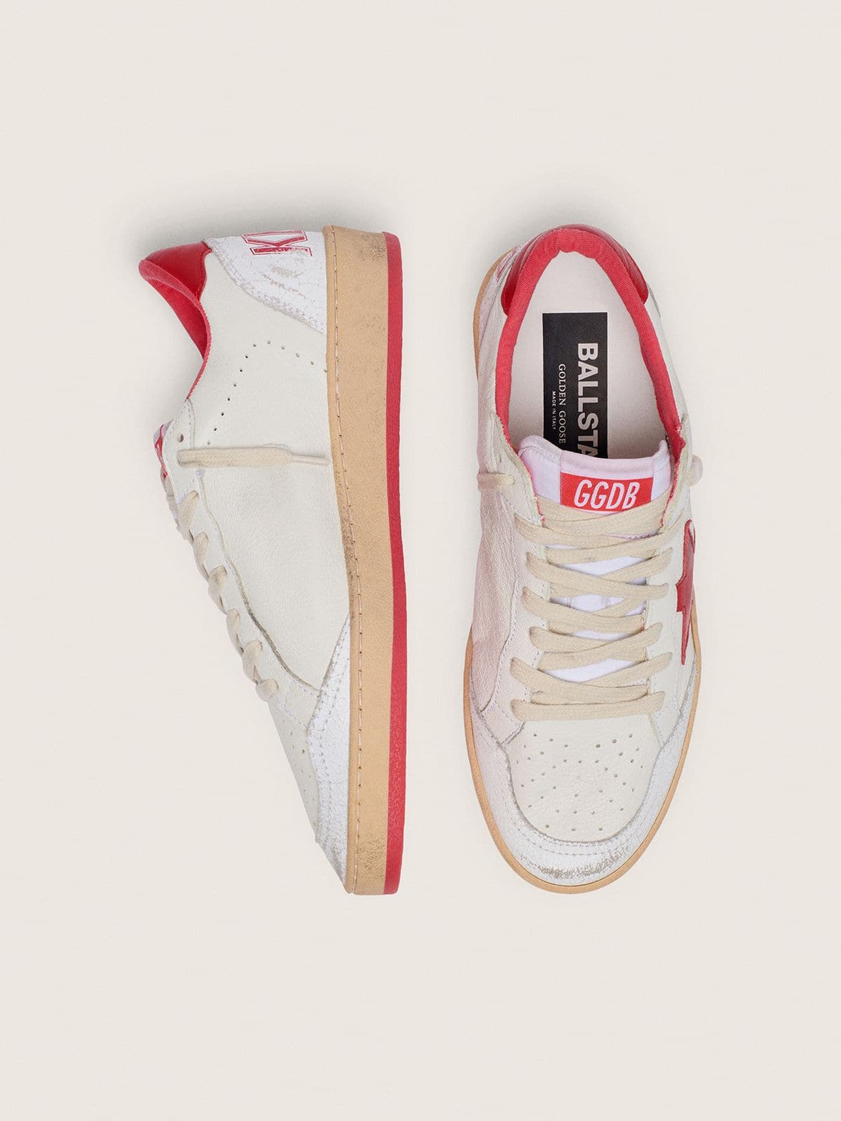 Ball Star femme en cuir blanc avec étoile et contrefort rouges
