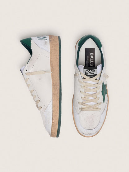Ball Star pour femme en cuir nappa blanc avec étoile et contrefort en cuir vert