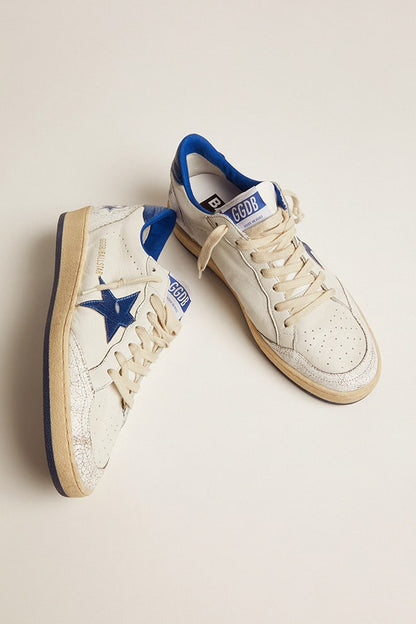 Ball Star pour femme en cuir nappa blanc avec étoile et contrefort en cuir lamé bleuet