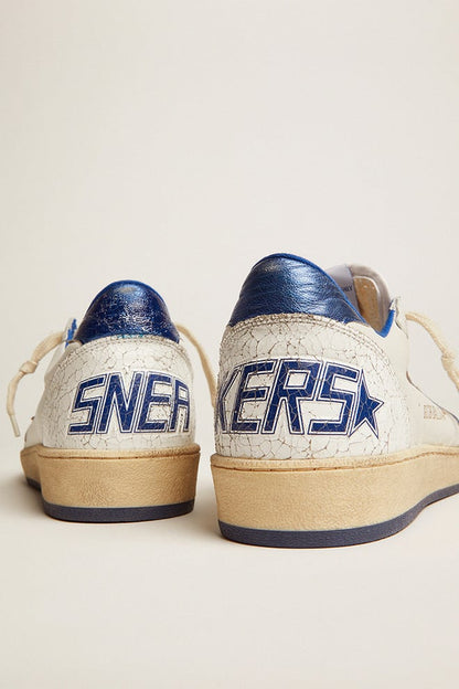 Ball Star pour femme en cuir nappa blanc avec étoile et contrefort en cuir lamé bleuet