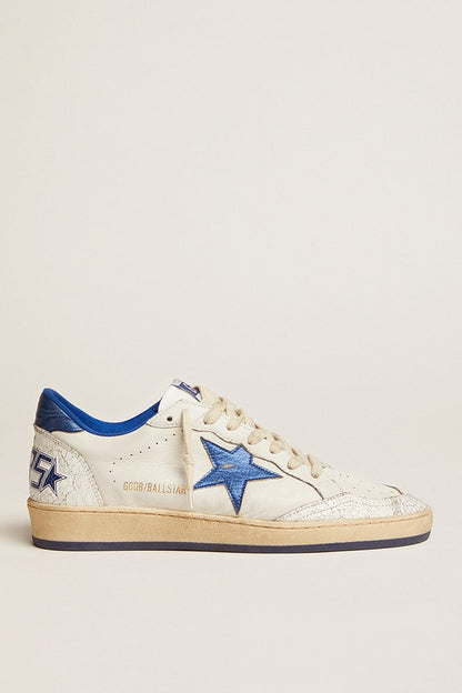 Ball Star pour femme en cuir nappa blanc avec étoile et contrefort en cuir lamé bleuet