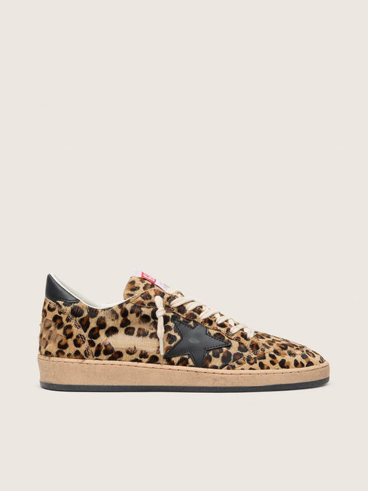 Ball Star Femme en cuir façon poulain à imprimé léopard avec étoile & contrefort en cuir noir
