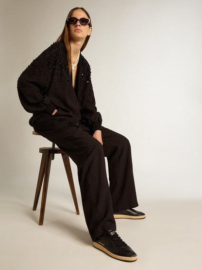 Ball Star pour femme en cuir nappa noir avec étoile à paillettes noires et contrefort en daim