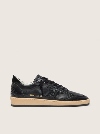 Ball Star pour femme en cuir nappa noir avec étoile à paillettes noires et contrefort en daim