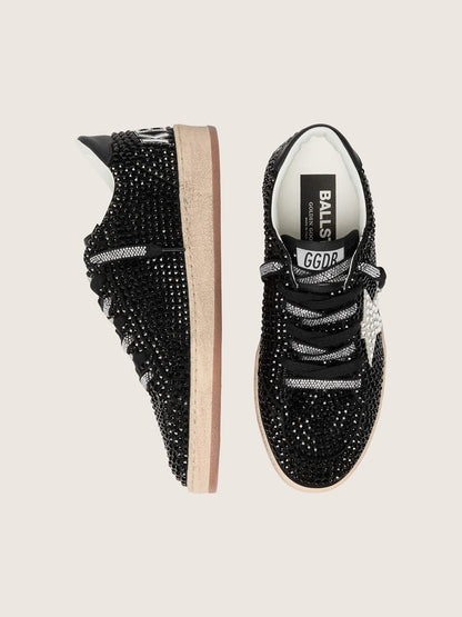 Ball Star en daim noir avec étoile blanche et cristaux Swarovski