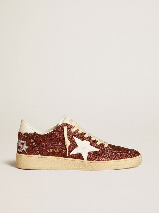 Ball Star à paillettes bordeaux avec étoile et contrefort en cuir blanc