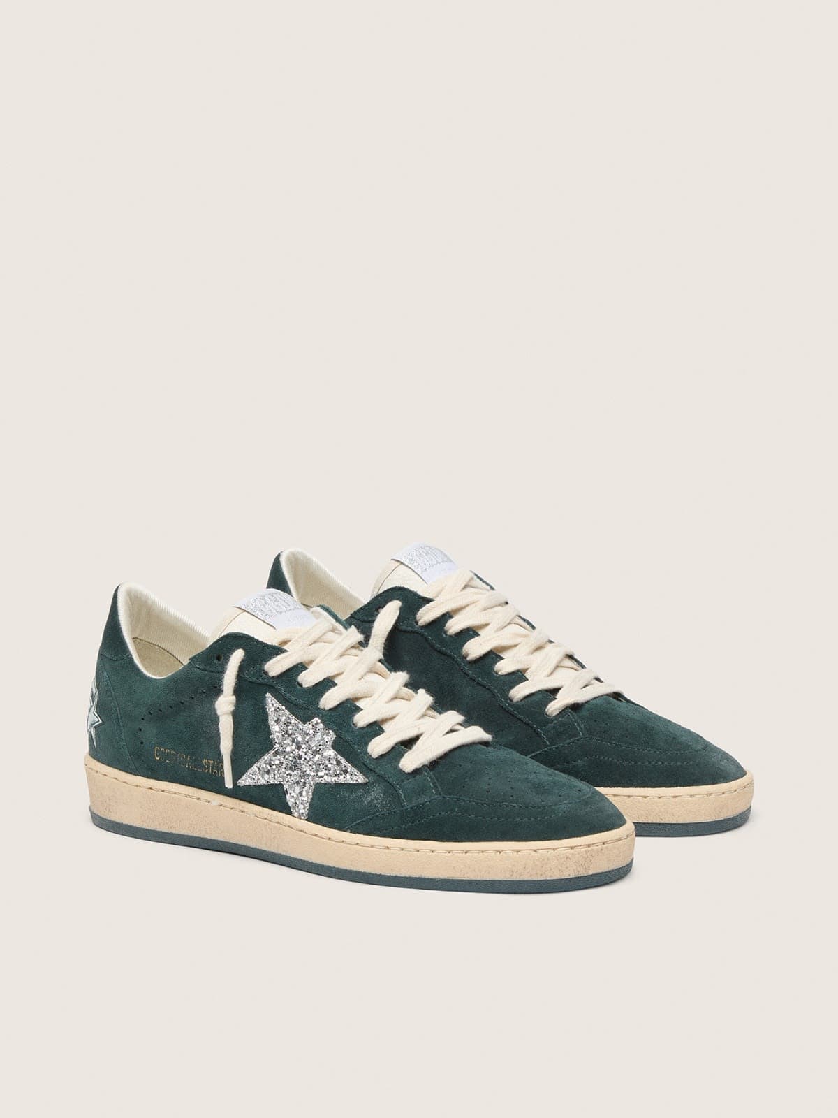 Ball Star pour femme en daim vert avec étoile à paillettes argentées
