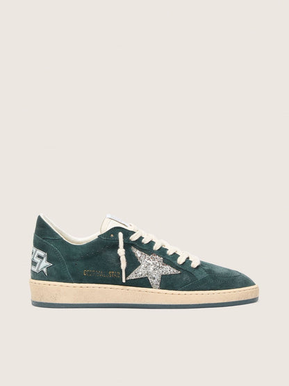 Ball Star pour femme en daim vert avec étoile à paillettes argentées