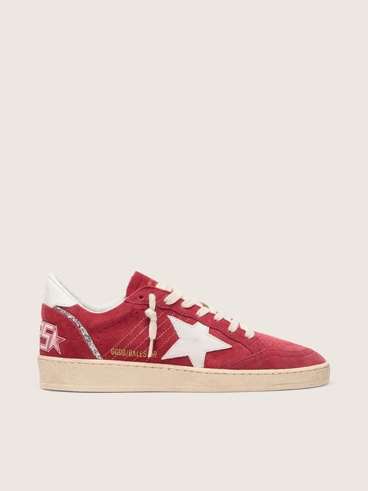 Ball Star en daim rouge avec étoile et contrefort en cuir blanc