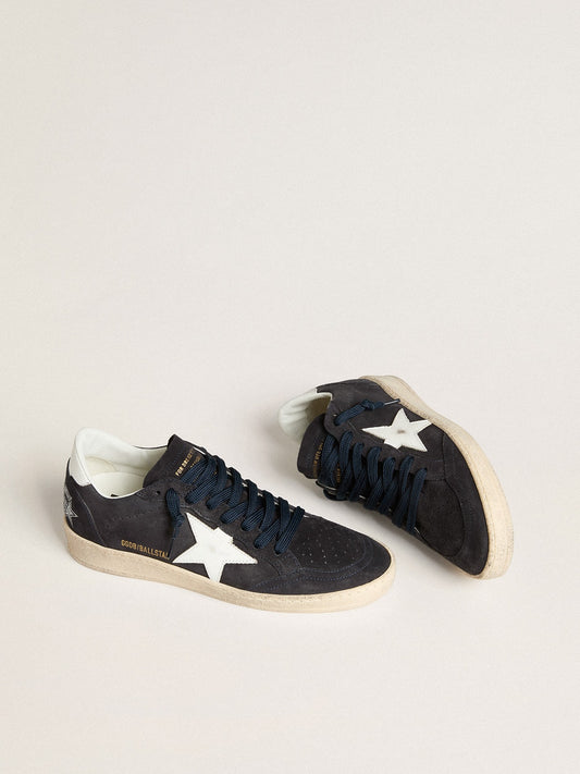 Ball Star pour femme en daim bleu foncé avec étoile et contrefort en cuir