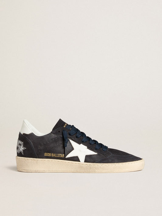 Ball Star pour femme en daim bleu foncé avec étoile et contrefort en cuir