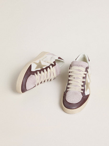 Ball Star LTD pour femme en cuir nappa avec étoile en cuir lamé platine et contrefort en cuir nubuck bordeaux