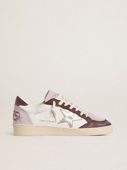 Ball Star LTD pour femme en cuir nappa avec étoile en cuir lamé platine et contrefort en cuir nubuck bordeaux