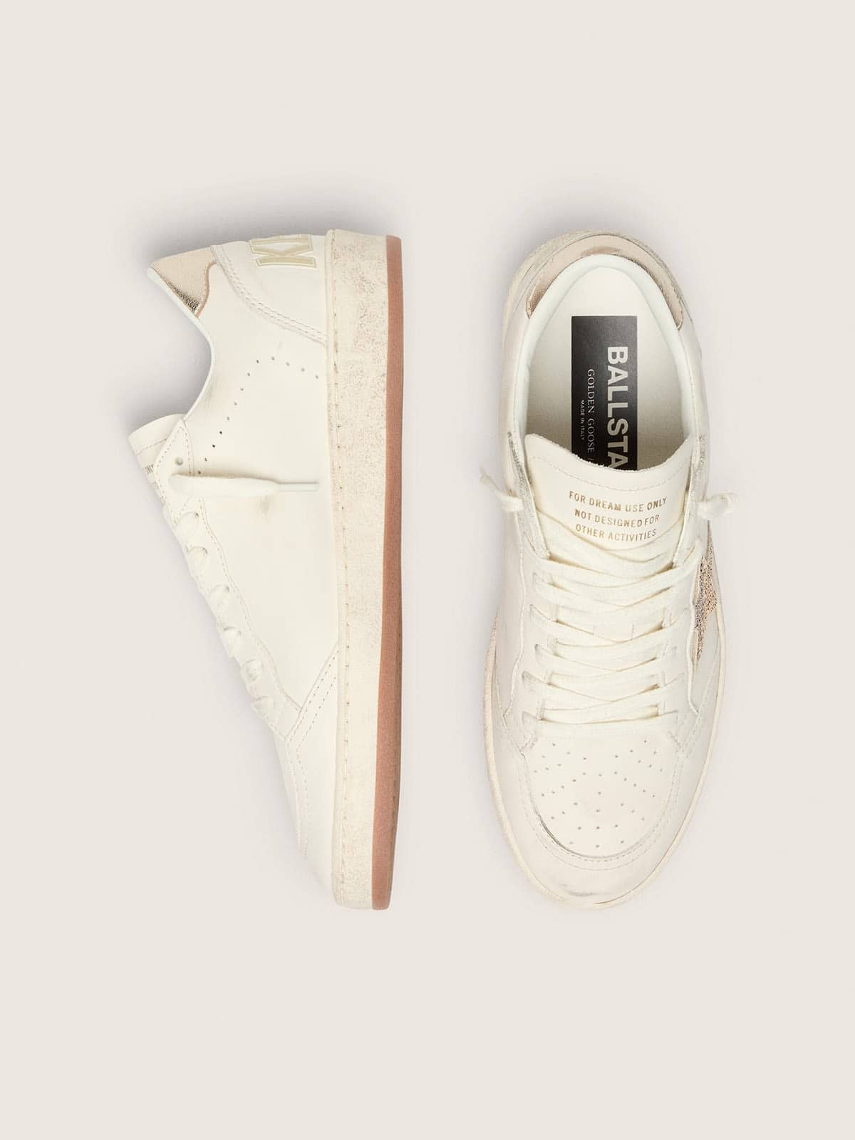 Ball Star femme en cuir blanc, étoile avec cristaux et empiècement lamé