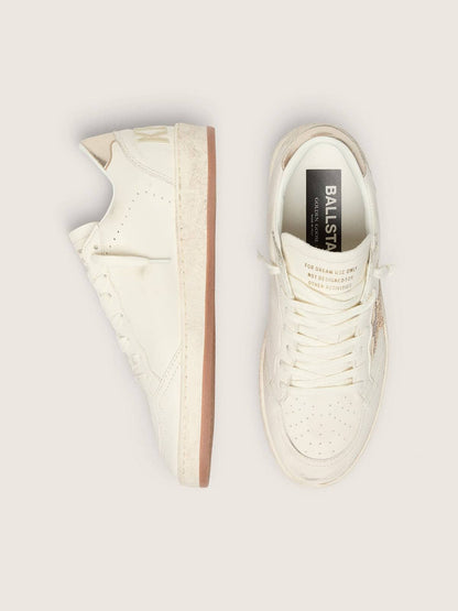Ball Star femme en cuir blanc, étoile avec cristaux et empiècement lamé