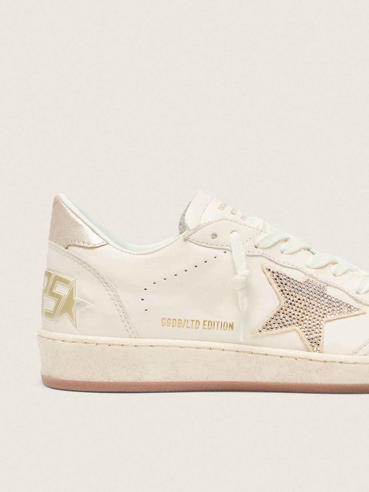 Ball Star femme en cuir blanc, étoile avec cristaux et empiècement lamé