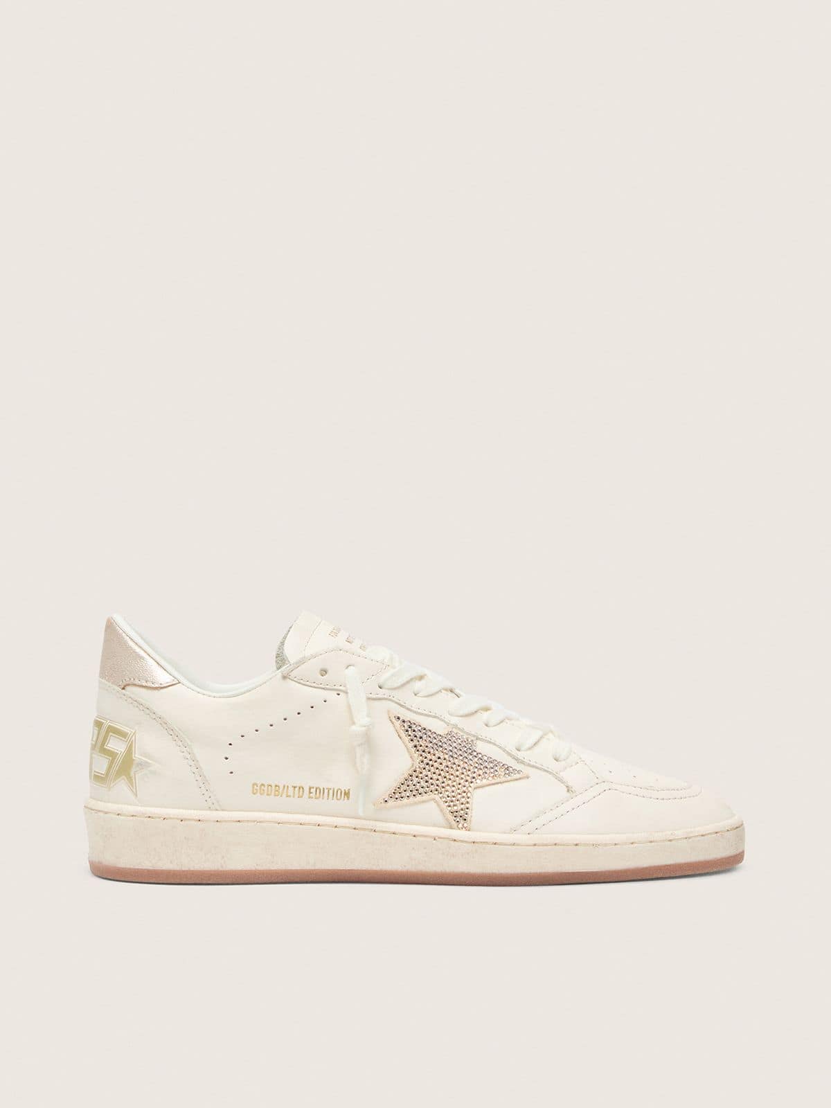 Ball Star femme en cuir blanc, étoile avec cristaux et empiècement lamé