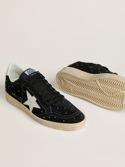 Ball Star pour femme en cuir velours noir avec cabochons et étoile en cuir blanc