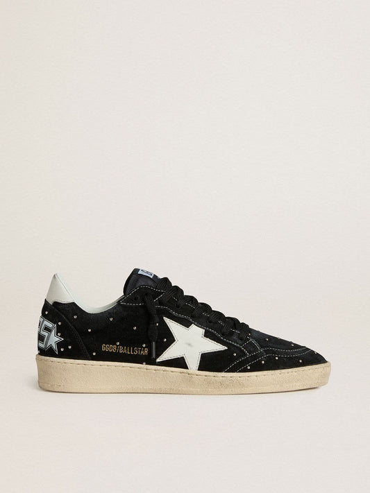 Ball Star pour femme en cuir velours noir avec cabochons et étoile en cuir blanc