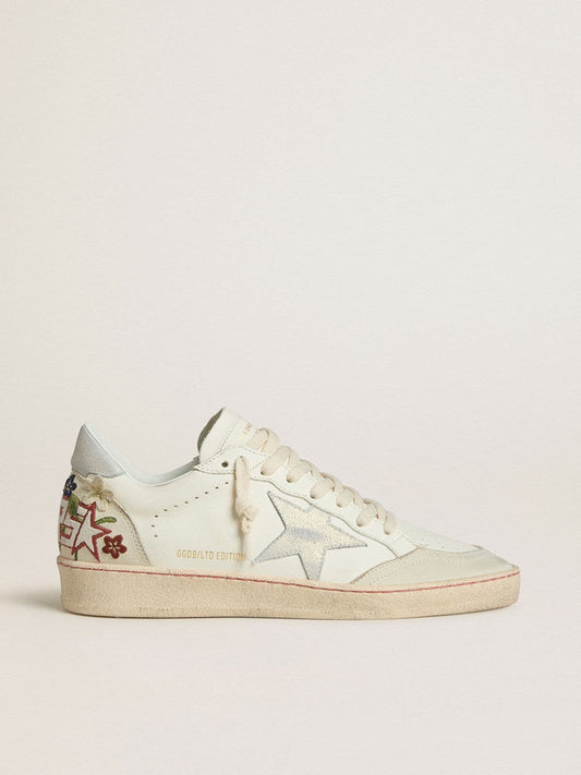 Ball Star pour femme en cuir avec étoile en cuir velours platine et broderie florale multicolore