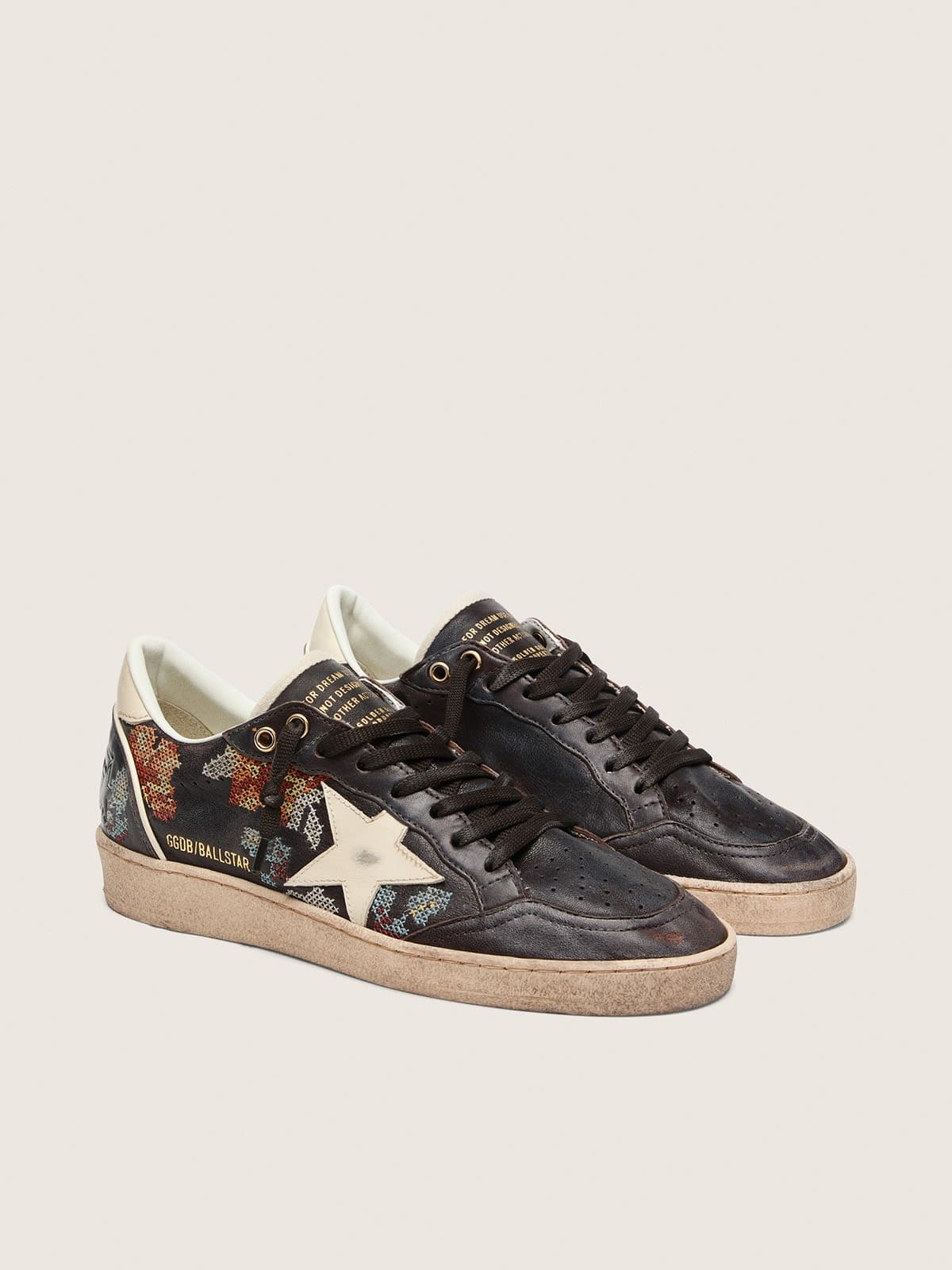 Ball Star LTD femme en cuir nappa ébène avec étoile blanche et broderies multicolores