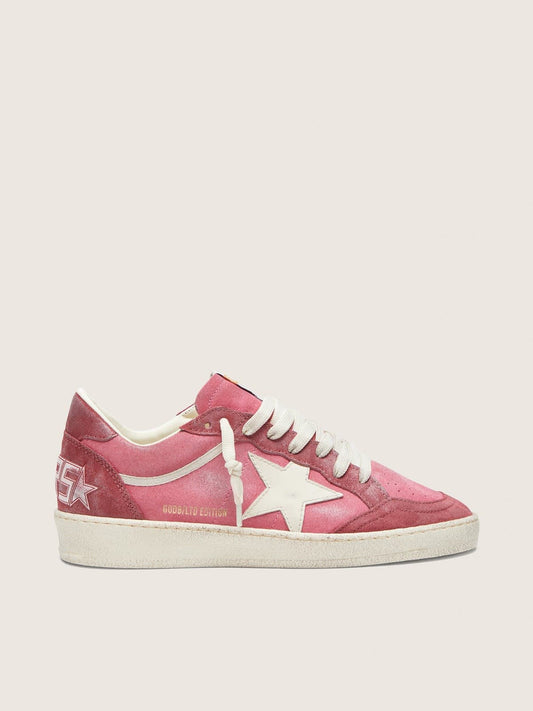 Ball Star LTD femme en cuir velours rose avec étoile en cuir crème et empiècements en cuir velours rouge
