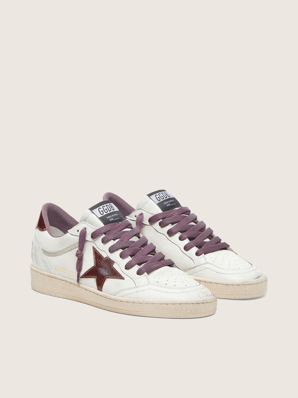 Ball Star LTD pour femme en cuir blanc avec étoile en cuir bordeaux