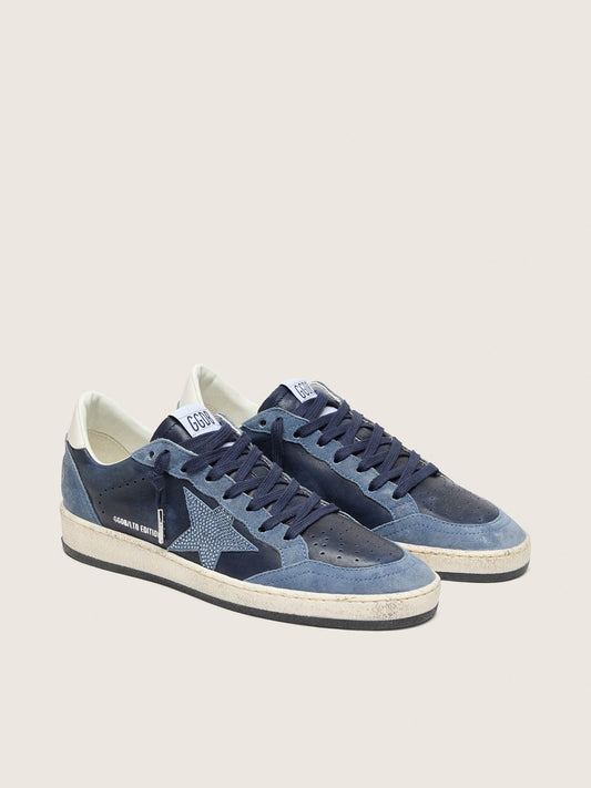 Ball Star LTD femme en cuir bleu foncé avec étoile en cristaux Swarovski bleu ciel et empiècements en cuir velours