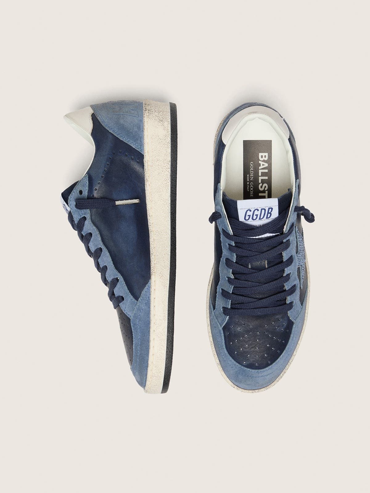 Ball Star LTD femme en cuir bleu foncé avec étoile en cristaux Swarovski bleu ciel et empiècements en cuir velours