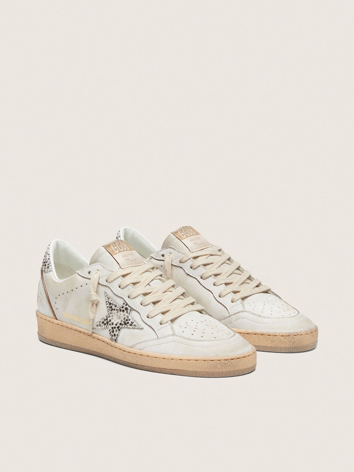 Ball Star femme en cuir blanc avec étoile en cuir façon poulain motif léopard zébré