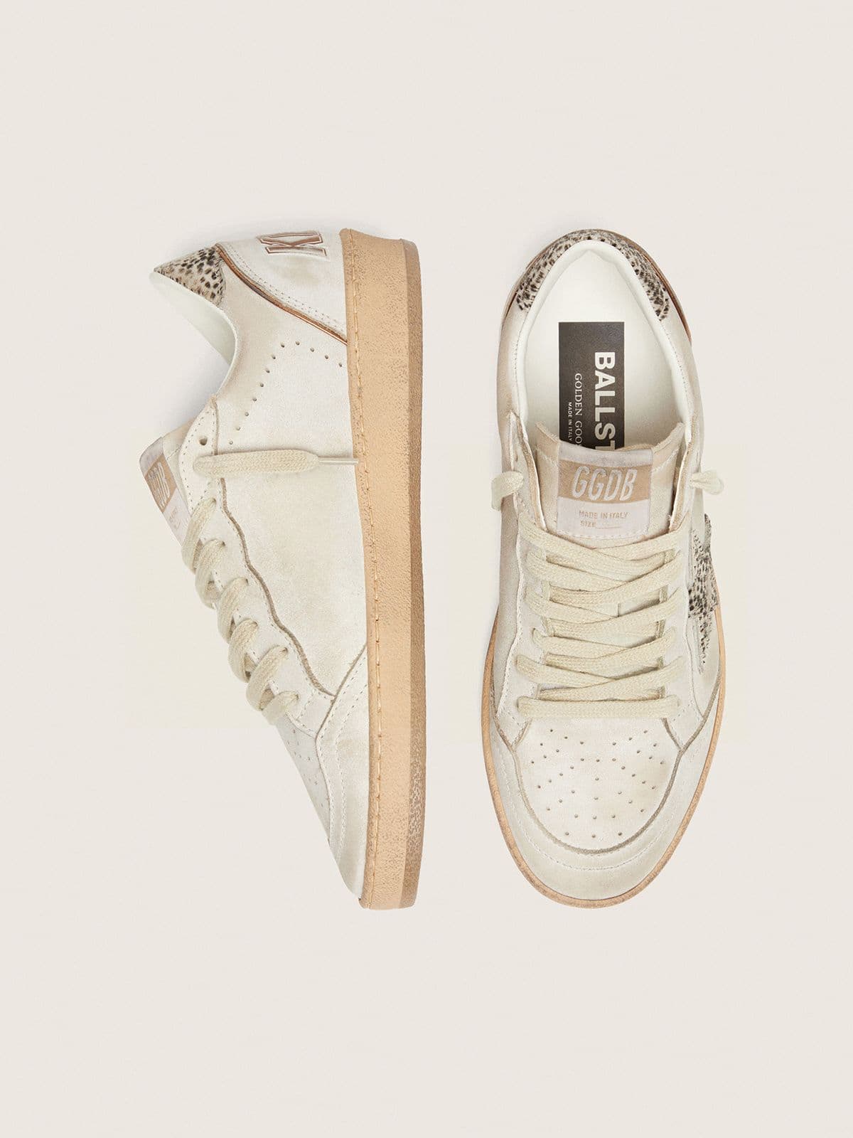 Ball Star femme en cuir blanc avec étoile en cuir façon poulain motif léopard zébré