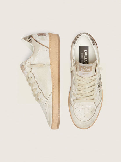 Ball Star femme en cuir blanc avec étoile en cuir façon poulain motif léopard zébré