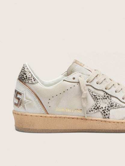 Ball Star femme en cuir blanc avec étoile en cuir façon poulain motif léopard zébré