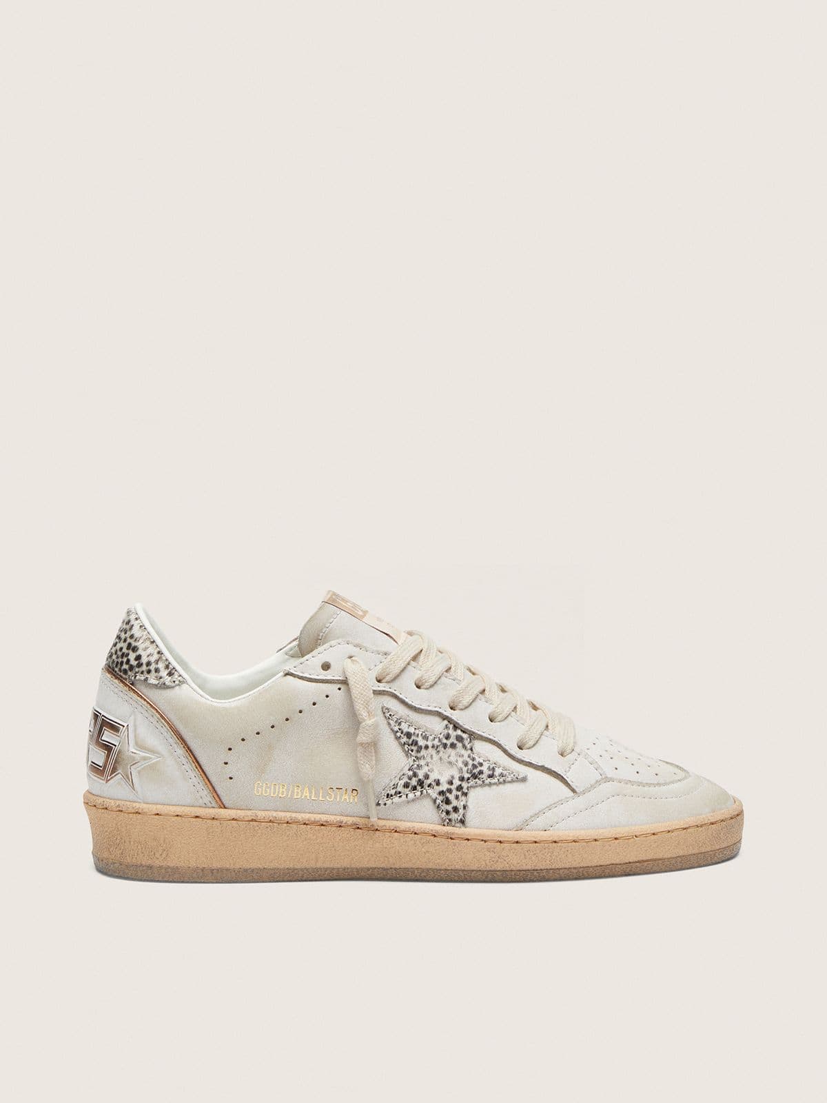 Ball Star femme en cuir blanc avec étoile en cuir façon poulain motif léopard zébré
