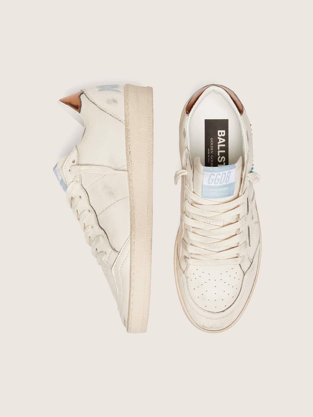 Ball Star femme en cuir crème avec étoile ton sur ton et perles appliquées