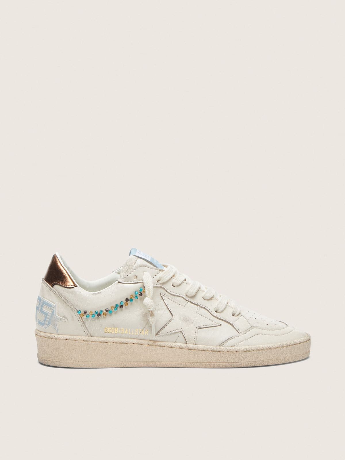 Ball Star femme en cuir crème avec étoile ton sur ton et perles appliquées