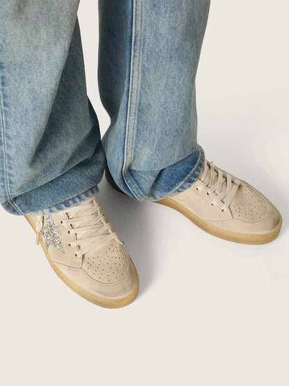 Ball Star femme en cuir velours nacré avec étoile à paillettes argentées
