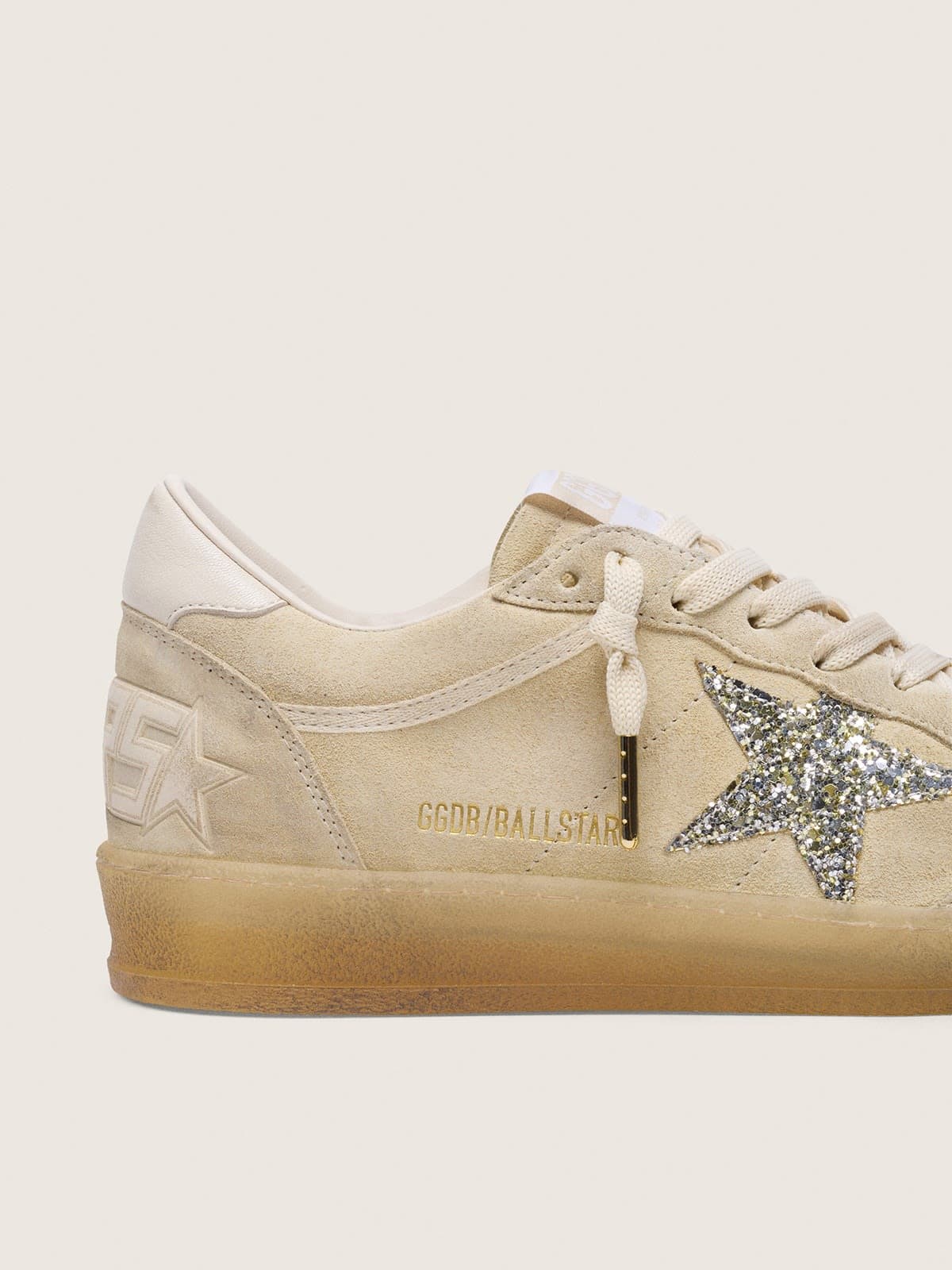 Ball Star femme en cuir velours nacré avec étoile à paillettes argentées