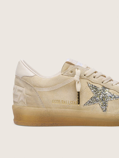 Ball Star femme en cuir velours nacré avec étoile à paillettes argentées
