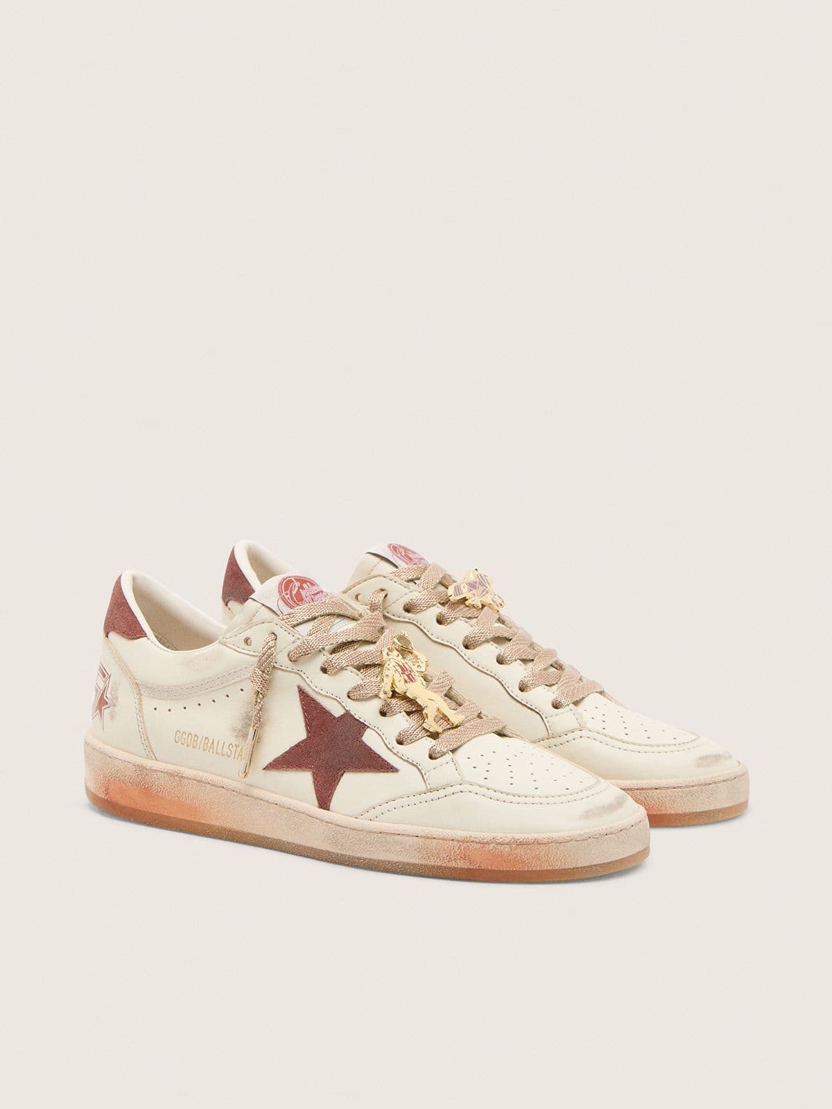 Ball Star femme en cuir blanc avec étoile et empiècement en cuir rouille