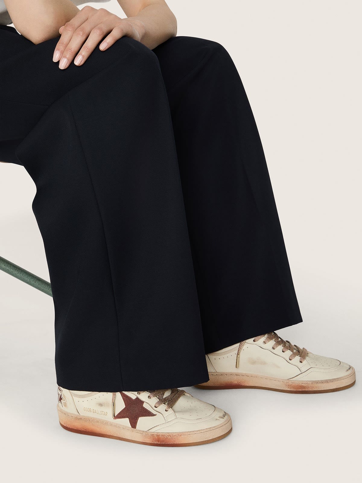 Ball Star femme en cuir blanc avec étoile et empiècement en cuir rouille
