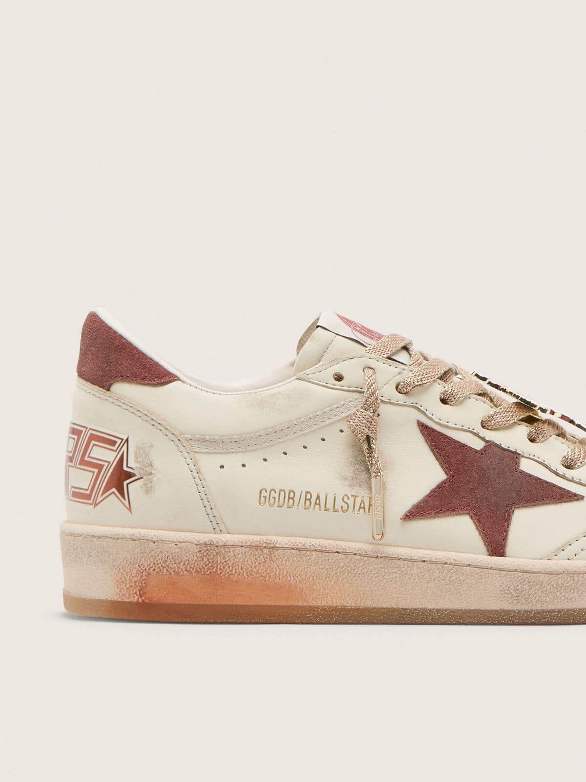 Ball Star femme en cuir blanc avec étoile et empiècement en cuir rouille